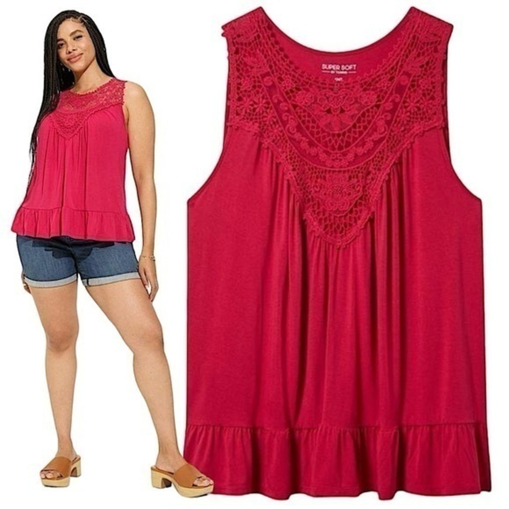 TORRID Super Soft Crew Neck‎ Lace Yoke Tank NWT